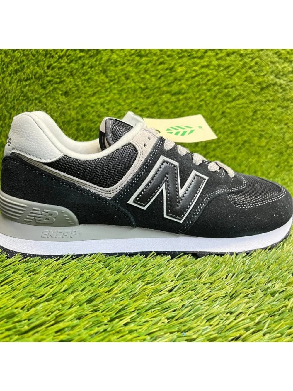 New Balance 574 Mens Size 8 Black Gray Athletic Running Walking Shoes Sneakers